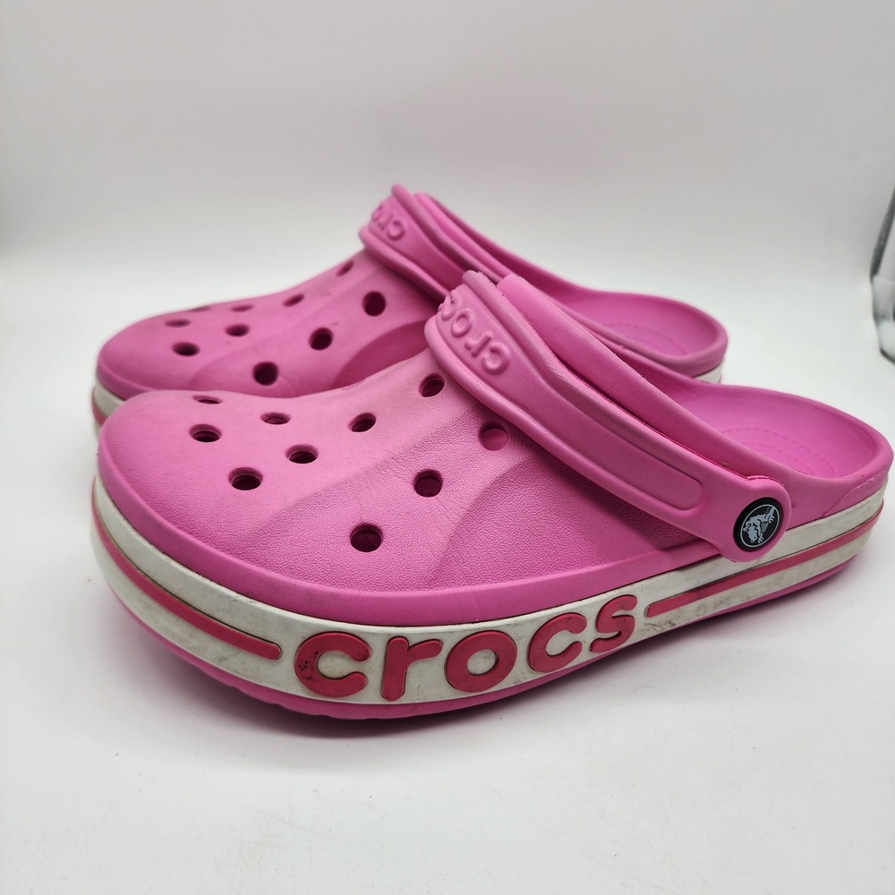 Crocs Bayaband Clogs Unisex‎ M7 W9 Pink Lemonade White Slip On Water Shoes